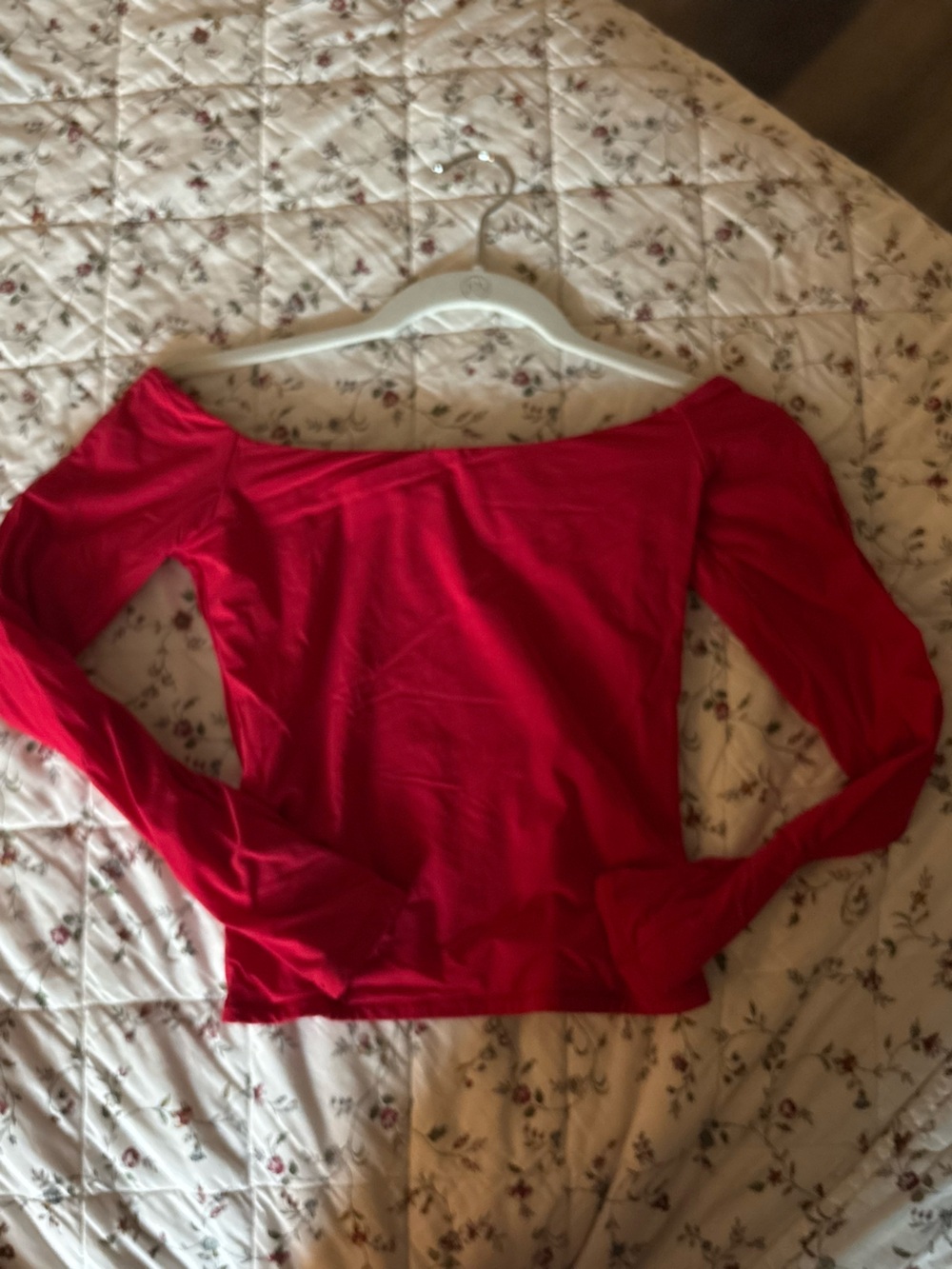 Red Long Sleeve Strapless Top